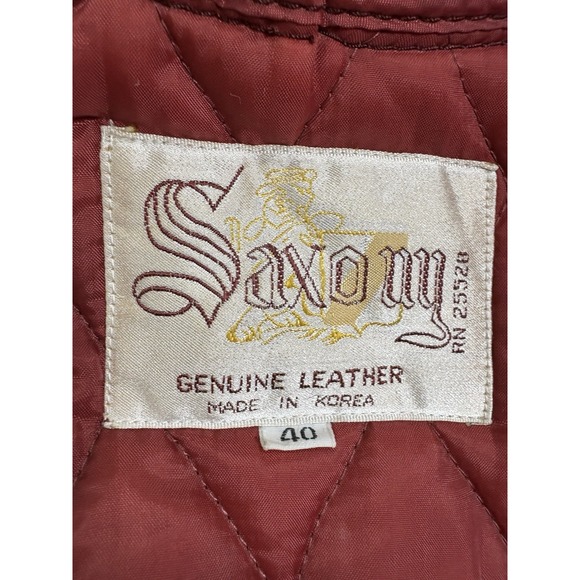 Vintage Saxony Genuine Leather Jacket Men 40 Maroon Quilted Lined Retro - Picture 10 of 16